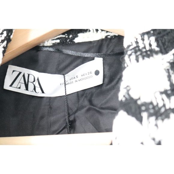 NWT Zara coat Womens Small tweed double breasted houndstooth gold buttons frayed - Picture 4 of 13